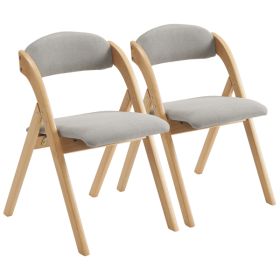 2pcs Solid Wood Folding Backrest Curved Beige Cushion Wood Colour Exhibition Chair 54X47X81cm Rubberwood