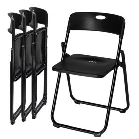 4pcs Black Seat Plate Iron Frame, Courtyard Plastic Folding Chairs